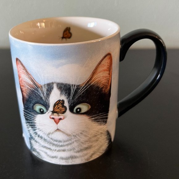 LANG “Hugo Hege” Mug Artwork by Lowell Herrero ~ Cat & Monarch  Butterfly 2016 - Picture 1 of 7